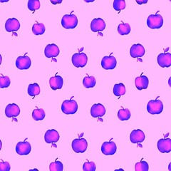 Seamless pattern with apples in trendy colors. Hand-drawn illustration . A pattern for clothing fabrics and other items.