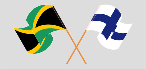 Crossed and waving flags of Jamaica and Finland