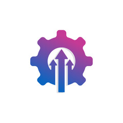 Technology Concept Icon. Cogwheel and Arrow up Symbol. Upgrade Setting Logo Design Template Element
