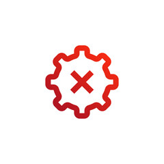 Bad Cogwheel Logo. Wrong Mark Inside Gear Red Symbol Icon Template Element
