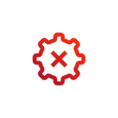 Bad Cogwheel Logo. Wrong Mark Inside Gear Red Symbol Icon Template Element