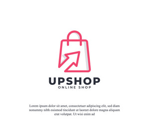 Shopping Bag Sales with Up Arrow Increase Logo with Geometric Shape Linear Style