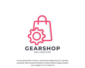 Tech Shop Icon. Gear Shop and Shopping Logo Design. Geometric Shape with Linear Style Element