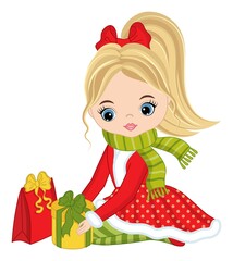  Beautiful Cute Girl Holding Christmas Gift Boxes