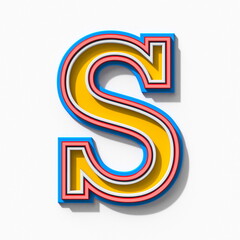 Slab serif colorful outlined font with shadows Letter S 3D