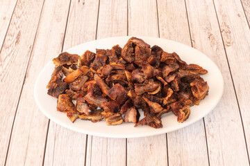 Fried pork ear tray served in Spanish tapas restaurant