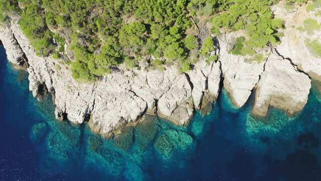 Aerial view of the rocky coast in Mljet Island, the Adriatic Sea, Croatia