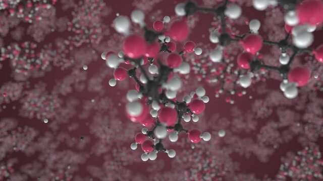 Glycogen molecule made with balls, scientific molecular model. Chemical looping 3d animation
