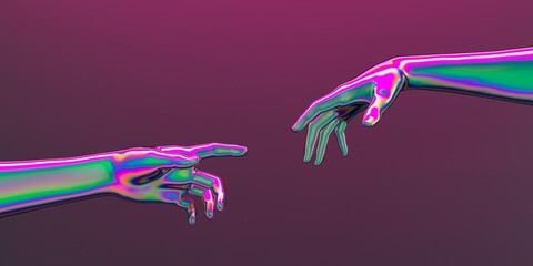 Modern 3d illustration with two hands about to touch each other