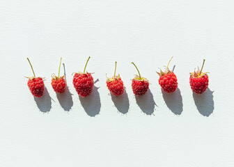 Organized still life of fresh raspberries