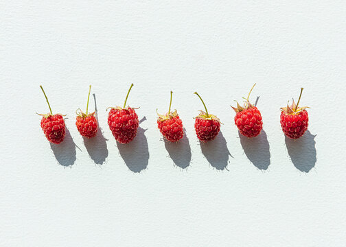 Organized still life of fresh raspberries