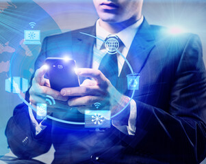 Businessman in cloud computing concept