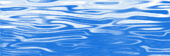 Vector drawing of waves on the sea. Vector halftone dots background, fading dot effect.