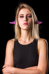 Fototapeta premium Samhain origin of Halloween costume and makeup.Celtic mythology. Young Naiad fairytale in Galicia 