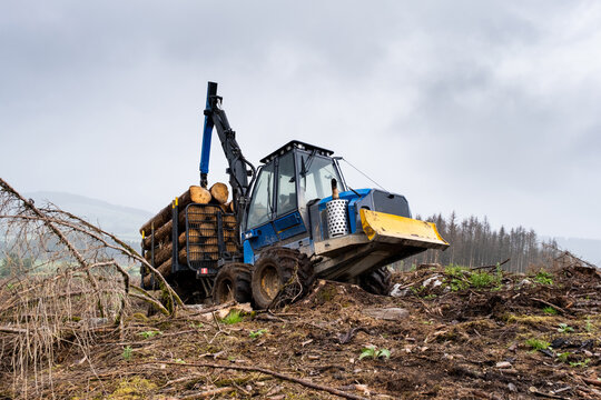 Engin forestier et d&eacute;bardage de bois