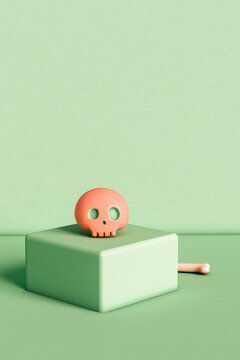 pink skulls and bone on a green cube