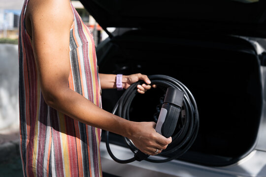 Charging Electric Car in an electric car parking