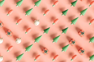 top down view of Christmas decorations and trees 
