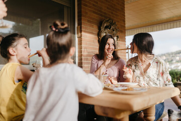 Family eating snacks together