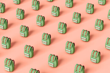 pattern of Green adventurer's backpack on pink 