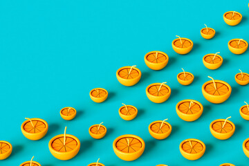 3D render of an orange with a straw with copyspace