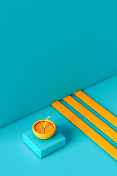 3D render of an orange with a straw and orange stripes