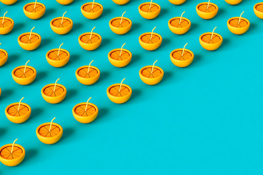 3D render of an orange with a straw with copyspace