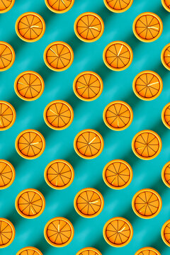 pattern of 3D render of an orange with a straw on blue 