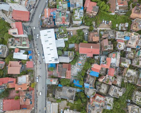 Overhead Aerial Shot Of A Neighbourhood In Kathmandu.