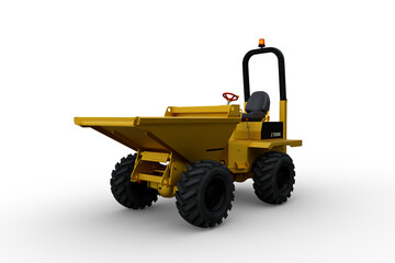 3D rendering of a yellow construction site dump truck isolated on a white background.