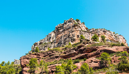 Natural Park - La Sierra de Montsant - landscape with mountains and forest in Tarragona, Spain