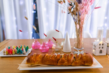 Pan de jamon dish near Christmas decorations