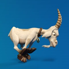 3D-illustration of a cute and funny cartoon goat ramming something. isolated rendering object