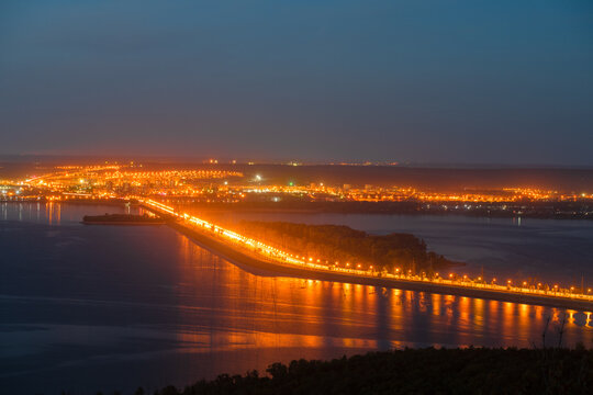 evening landscape of a hydropower electric station