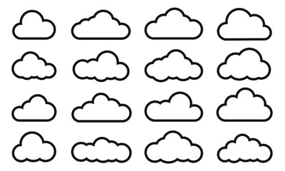 Cloud line vector icon. Set of cloud line isolated signs or icon. Abstract shape. Linear graphic. Cloud outline set.