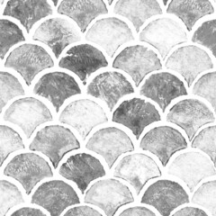 Monochrome sea wave geometric texture. Fish scale seamless pattern. Print for textile, wallpaper, wrapping. © Oleksandra