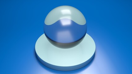 Abstract glass sphere on blue circle on blue desk - 3D rendering illustration