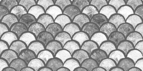 Monochrome sea wave geometric texture. Fish scale seamless pattern. Print for textile, wallpaper, wrapping.