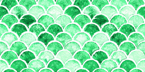 Green sea wave geometric texture. Fish scale seamless pattern. Print for textile, wallpaper, wrapping. © Oleksandra