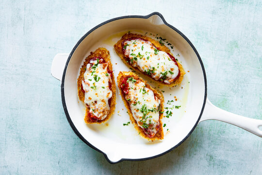 Skillet Chicken With Parmesan Cheese, Mozzarella And Tomato Sauce