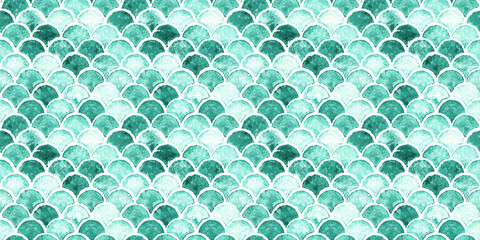 Emerald green sea wave geometric texture. Fish scale seamless pattern. Print for textile, wallpaper, wrapping. © Oleksandra