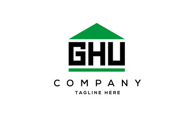 GHU three letter house for real estate logo design