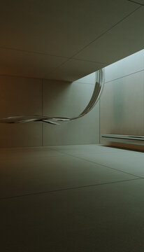 Silver cloth floating in a room