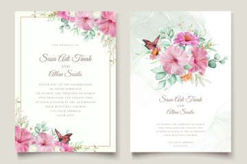 Fototapeta na wymiar beautiful hand drawn roses wedding invitation card set
