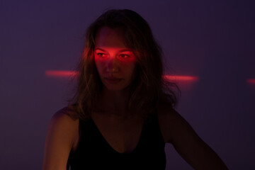 Female model with neon light on face