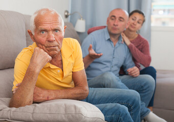 Resentment of an elderly father for adult children. High quality photo