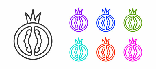 Black line Tomato icon isolated on white background. Set icons colorful. Vector