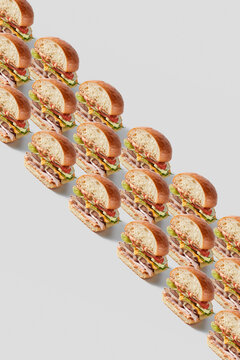 Halves of hamburgers with meat
