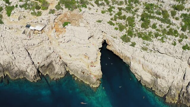 Aerial view of Odysseus' cave on Mljet Island, the Adriatic Sea, Croatia