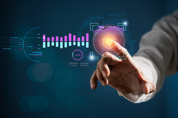 Businessman touch growing business graph and analysis financial data on virtual screen. Business planning and strategy Concept